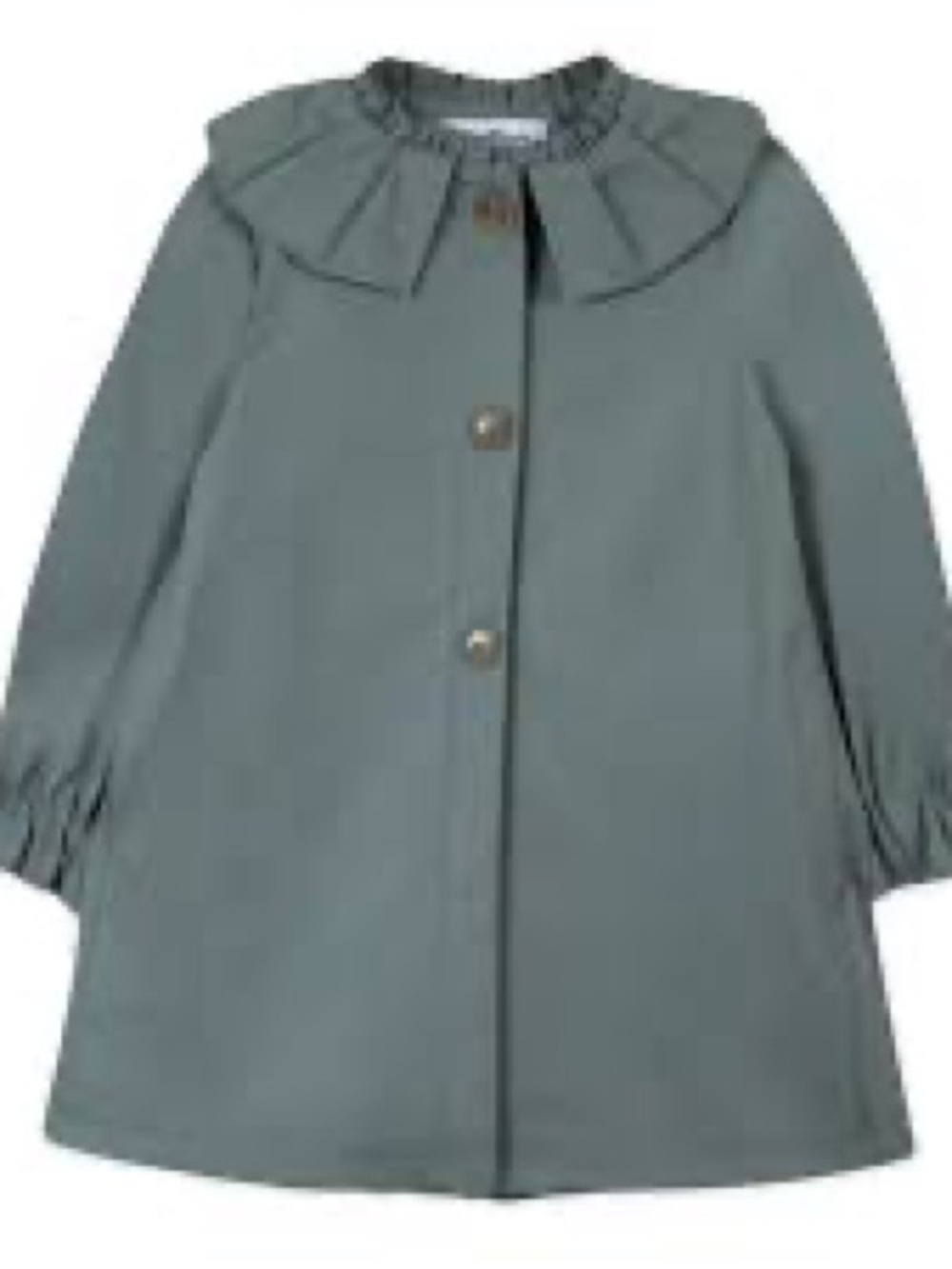 Tartine et Chocolat Girls' Ruffled Collar Coat in Slate Green